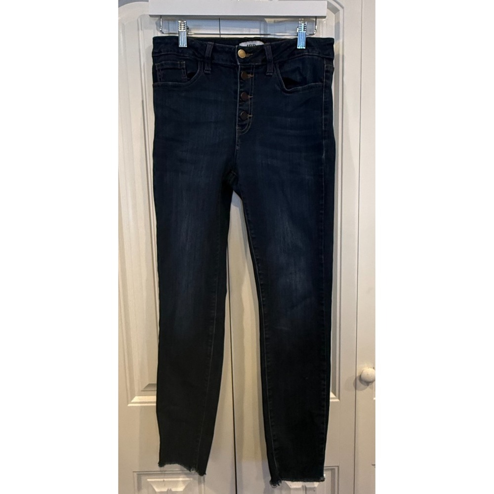 JBD Women's Distressed Skinny Jeans Dark Wash Stretch Mid Rise Size 30x27